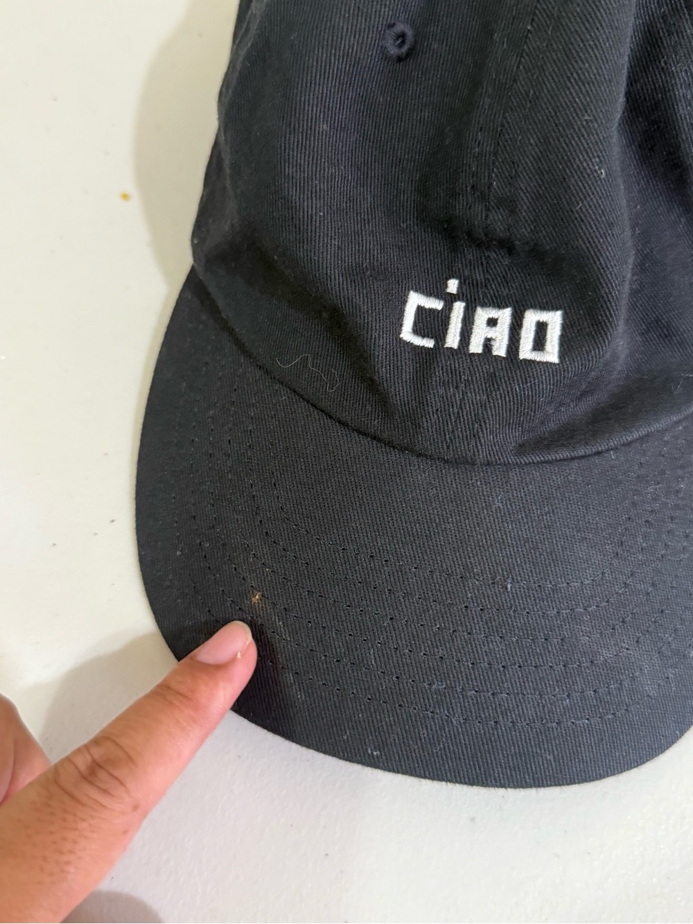 Clare V Black Cap with White 'CIAO' Embroidery